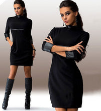 Bodycon Dress Vestidos PU Leather Patchwork Dresses Casual Bandage Mini Dress Q0057