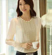Elegant Women's Long Sleeve Chiffon Blouses Shirts Embroidery Beading OL Tops J1869