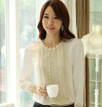 Elegant Women's Long Sleeve Chiffon Blouses Shirts Embroidery Beading OL Tops J1869