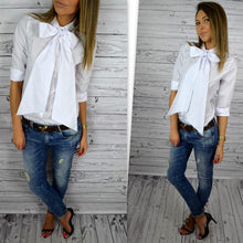 Women Blouse Work Shirt Solid Color Casual Slim Big Bowknot Shirts Blusa Femininos Tops M0499