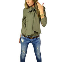 Women Blouse Work Shirt Solid Color Casual Slim Big Bowknot Shirts Blusa Femininos Tops M0499