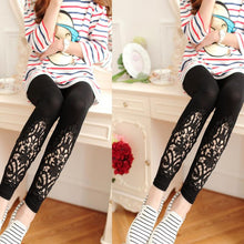 Women Slim Modal Cozy Cotton Knitted Leggings Hollow Out Lace Pants Mid Waist Trousers