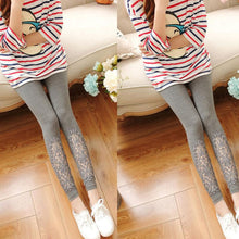 Women Slim Modal Cozy Cotton Knitted Leggings Hollow Out Lace Pants Mid Waist Trousers