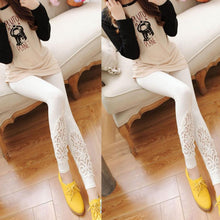 Women Slim Modal Cozy Cotton Knitted Leggings Hollow Out Lace Pants Mid Waist Trousers
