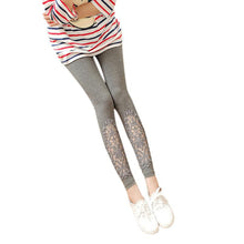 Women Slim Modal Cozy Cotton Knitted Leggings Hollow Out Lace Pants Mid Waist Trousers