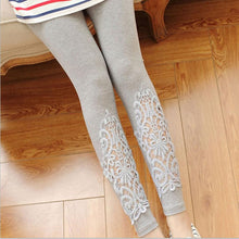 Women Slim Modal Cozy Cotton Knitted Leggings Hollow Out Lace Pants Mid Waist Trousers