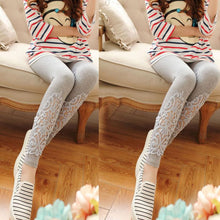 Women Slim Modal Cozy Cotton Knitted Leggings Hollow Out Lace Pants Mid Waist Trousers