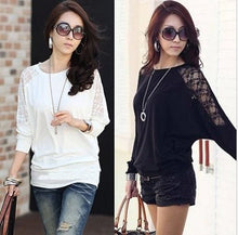 Women's Lace Cutout Women Shirts Long-sleeved Plus Size Casual Loose Blouse Shirts J4179