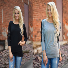 Women's Lace Cutout Women Shirts Long-sleeved Plus Size Casual Loose Blouse Shirts J4179