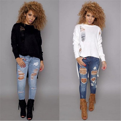 Destroyed Sweaters Knitted Tassel Women Sweaters And Pullovers Long Sleeve Asymmetrical Womens Sweaters