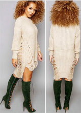 test Women Ripped Out Sweater and Pullover Asymmetrical Oversized Tricot Knitwear Sexy Dress American Style X0080
