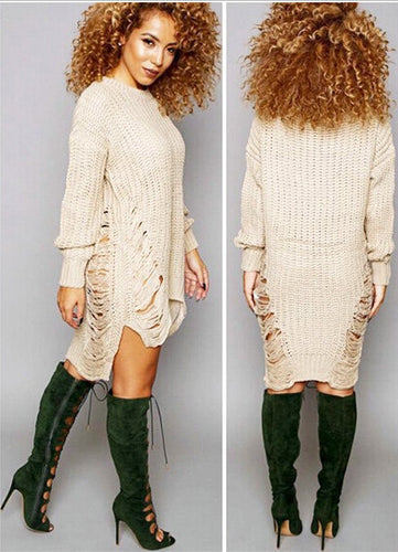 test Women Ripped Out Sweater and Pullover Asymmetrical Oversized Tricot Knitwear Sexy Dress American Style X0080