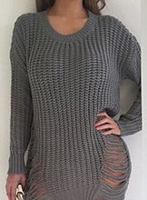 test Women Ripped Out Sweater and Pullover Asymmetrical Oversized Tricot Knitwear Sexy Dress American Style X0080