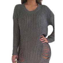 test Women Ripped Out Sweater and Pullover Asymmetrical Oversized Tricot Knitwear Sexy Dress American Style X0080