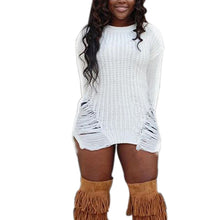 test Women Ripped Out Sweater and Pullover Asymmetrical Oversized Tricot Knitwear Sexy Dress American Style X0080