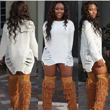 test Women Ripped Out Sweater and Pullover Asymmetrical Oversized Tricot Knitwear Sexy Dress American Style X0080