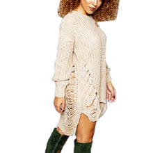 test Women Ripped Out Sweater and Pullover Asymmetrical Oversized Tricot Knitwear Sexy Dress American Style X0080