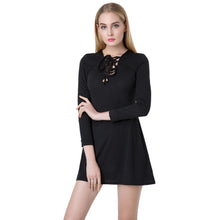 elegant-women-mini-dress-stylish-v-neck-long-sleeve-lace-up-slim-short-casual-office-dress-vestidos-green-black BBL