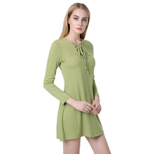 elegant-women-mini-dress-stylish-v-neck-long-sleeve-lace-up-slim-short-casual-office-dress-vestidos-green-black BBL