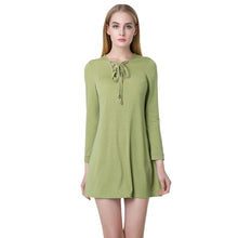 elegant-women-mini-dress-stylish-v-neck-long-sleeve-lace-up-slim-short-casual-office-dress-vestidos-green-black BBL