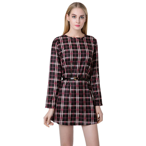 women-mini-vintage-dress-plaid-check-tartan-print-zipper-o-neck-long-sleeve-style-office-dress-vestidos BBL