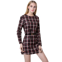 women-mini-vintage-dress-plaid-check-tartan-print-zipper-o-neck-long-sleeve-style-office-dress-vestidos BBL