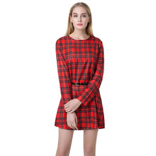 women-mini-vintage-dress-plaid-check-tartan-print-zipper-o-neck-long-sleeve-style-office-dress-vestidos BBL