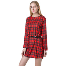women-mini-vintage-dress-plaid-check-tartan-print-zipper-o-neck-long-sleeve-style-office-dress-vestidos BBL