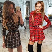women-mini-vintage-dress-plaid-check-tartan-print-zipper-o-neck-long-sleeve-style-office-dress-vestidos BBL