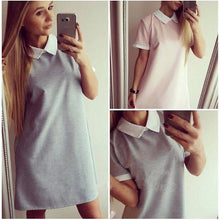 Women Mini Dresss Short Sleeve Vestido Turn-down Collar Casual Dress Vestidos Femininos GV138