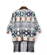 Vintage Print Tassel Kimono Cardigan Blusa Feminina Women Fringed Kimono Shirts Jackets Sunscreen