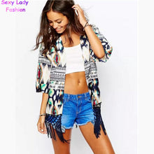 Vintage Print Tassel Kimono Cardigan Blusa Feminina Women Fringed Kimono Shirts Jackets Sunscreen