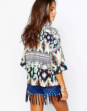 Vintage Print Tassel Kimono Cardigan Blusa Feminina Women Fringed Kimono Shirts Jackets Sunscreen