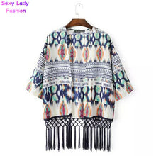 Vintage Print Tassel Kimono Cardigan Blusa Feminina Women Fringed Kimono Shirts Jackets Sunscreen