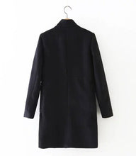 Stand collar Double breasted wool blend Trench Women Long sleeve Mid Long Windbreaker Coat Outerwear Black