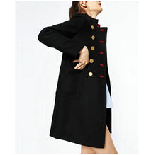 Stand collar Double breasted wool blend Trench Women Long sleeve Mid Long Windbreaker Coat Outerwear Black