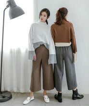 Stand collar Slit Flare Sleeve Sweater Women Contrast color Knitwear Jumper Pullovers kleding jerseis femme