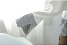 Stand collar Slit Flare Sleeve Sweater Women Contrast color Knitwear Jumper Pullovers kleding jerseis femme