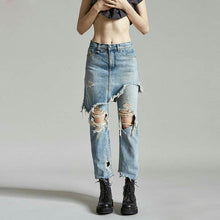 Street S Ripped Jeans Woman Fake 2 Piece Skirt Pants Denim Big Hole Destroyed Women Jeans High Waist Jeans Femme