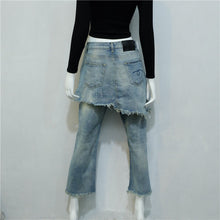Street S Ripped Jeans Woman Fake 2 Piece Skirt Pants Denim Big Hole Destroyed Women Jeans High Waist Jeans Femme