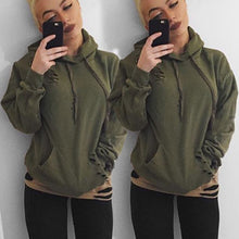 Streetwear Army Green Broke Hole Hoodies Sweatshirt Women Plus Size Loose Casual Pullovers Women Chic Hollow Hoody