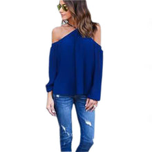 Casual Women Blouse Sexy Long Sleeve Halter Neck Off Shoulder Shirts Solid Color Loose Chiffon Blouses M0387