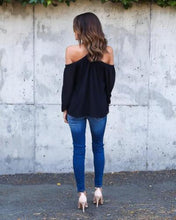 Casual Women Blouse Sexy Long Sleeve Halter Neck Off Shoulder Shirts Solid Color Loose Chiffon Blouses M0387