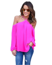 Casual Women Blouse Sexy Long Sleeve Halter Neck Off Shoulder Shirts Solid Color Loose Chiffon Blouses M0387