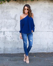 Casual Women Blouse Sexy Long Sleeve Halter Neck Off Shoulder Shirts Solid Color Loose Chiffon Blouses M0387
