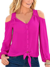 Casual Women Shirt Blouses Off Shoulder Long Sleeve Button Blouse Tops Chiffon Solid Blusas Feminina Plus Size M0424
