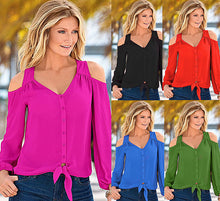 Casual Women Shirt Blouses Off Shoulder Long Sleeve Button Blouse Tops Chiffon Solid Blusas Feminina Plus Size M0424