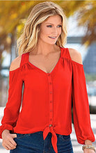 Casual Women Shirt Blouses Off Shoulder Long Sleeve Button Blouse Tops Chiffon Solid Blusas Feminina Plus Size M0424