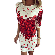 Fashion Dress Women Casual Heart Lovely Printing Dresses elegant Short Sleeve Round Neck Vestidos De Festa Dress