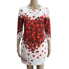 Fashion Dress Women Casual Heart Lovely Printing Dresses elegant Short Sleeve Round Neck Vestidos De Festa Dress